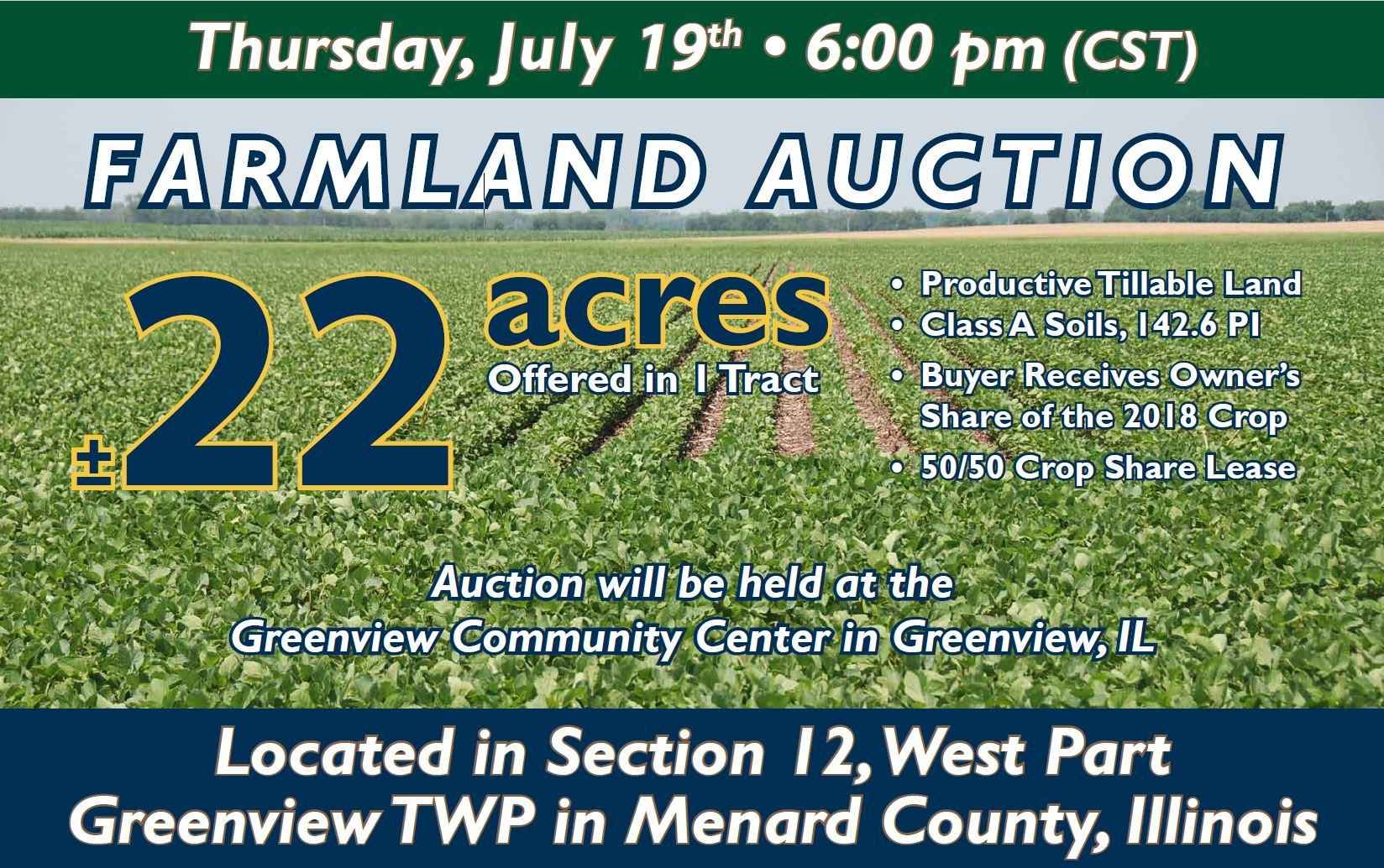Farm Land Auction 22 Acres Menard County IL Illinois & Indiana Farm Real Estate