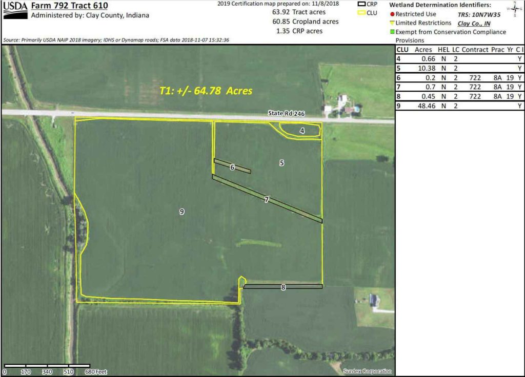 Farm Land Auction ,+/ 64 Acres, Clay County IN. Illinois & Indiana