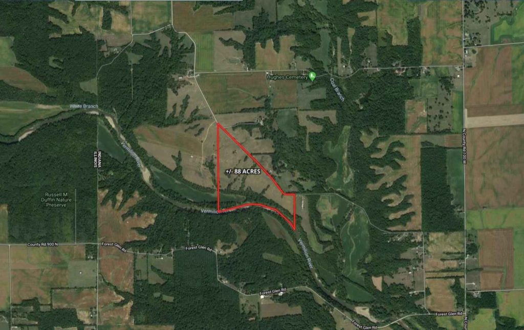 88 Acres, Big Vermilion River Frontage, Vermillion County IN Illinois